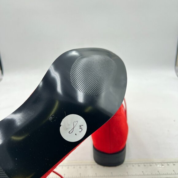 YDN Red Low Heel Pointy Toe Lace Up Chukka Ankle Boots Fall Winter Booties - Picture 6 of 8